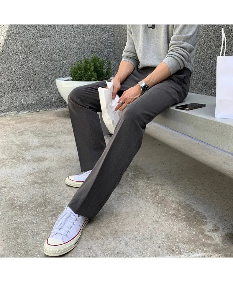 Riolio New Korean Fashion Men Suit Pants Light Luxury Business All-match Straight Slim-fit Casual Trousers Premium Elegant Dress Pants