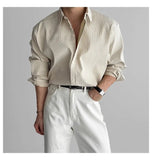 Riolio Lapel Pit Stripe Texture Long Sleeve Shirt Men's Casual Business Shirt High-end Drapery Light Versatile Top Male Blouse