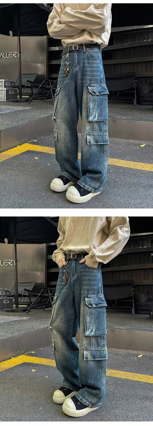 Riolio Cargo jeans men New High Street Gothic Punk Dark Trousers  Harajuku Retro Baggy Jeans Men Street Fashion Straight Leg Pants
