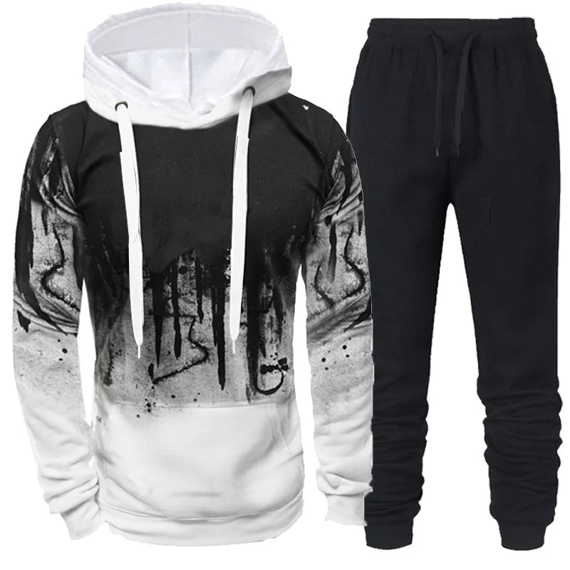 Riolio Autumn Winter Trending Tracksuits Men Camouflage Hoodie + Pant 2 Piece Set Sports Wear 3d Ink Jogging Suits