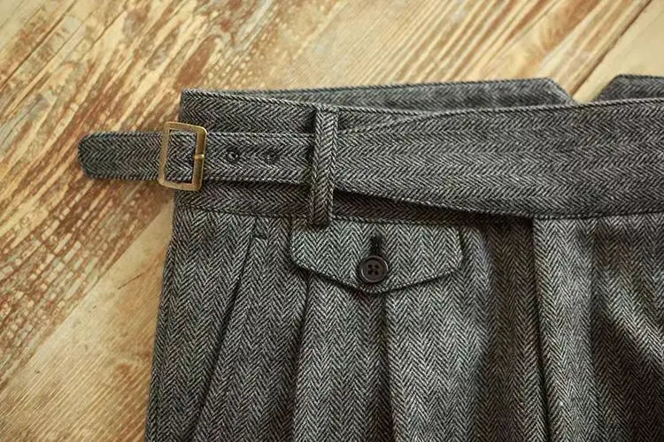 Riolio Vintage Gurkha Pants Men England Style High Waist Smart Casual Straight Trousers Autumn Winter Woolen Fashion Naples Suit Pant