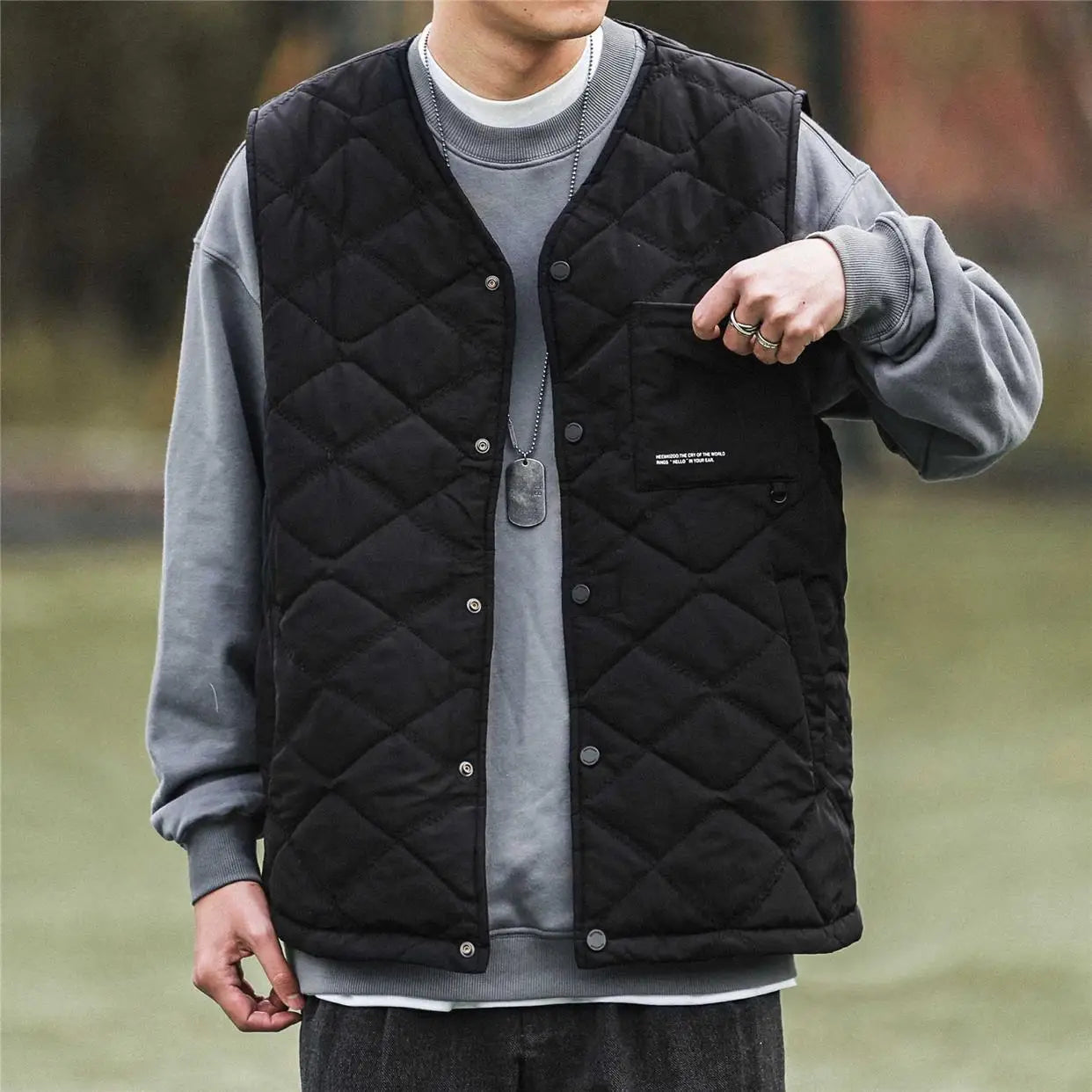 Riolio Cotton-layered Fashionable Vest Men with Autumn Winter Simple Casual Light Heated Inner Vest Cardigan Work Vest Top Aesthetic