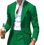 Riolio suit fashion Costumes Pour Hommes Peak Collar Men Suits Notched Green Slim Fit Blazers Jackets Pants 2PCS Causal Business Wedding Groom Wear