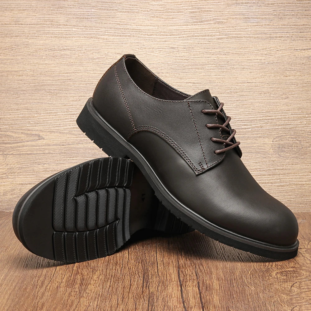 Riolio Genuine Leather Men Derby Shoes Ultralight Comfortable Fashion Men Casual Shoes Black Men Leather Shoe