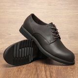 Riolio Genuine Leather Men Derby Shoes Ultralight Comfortable Fashion Men Casual Shoes Black Men Leather Shoe