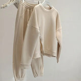 Riolio Korean Casual Sports Suit Large Size Plus Velvet Set Zipper Design Sports Sweatshirt Tying Trousers Casual Simple Two-piece Set