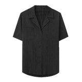 Riolio New Trend Men Cardigan Tops Textured Suit Collar Short Sleeve Shirts Leisure Jacquard Shirts for Man Luxury Style Premium Blouse