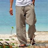 Riolio Men's Cotton Linen Pants Solid Color Male Breathable Trousers Waist Loose Long Pants Men Casual Joggers Fitness Streetwear S-5XL