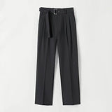 Riolio Men's Clothing Luxury Draped Baggy Belt Suit Pants Leisure Button-down Solid Color Straight Premium Elegant Dress Pants S-3XL