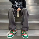 Riolio Men's Baggy Straight Leg Wide Leg Denim Pants Trend Concise Style Streetwear Trousers Daily Lace Up Design Hot Sale Jeans Male