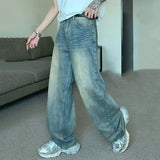 Riolio Korean Style Vintage Men's Denim Pants Fashion Washed Distressed Straight Gradient Jeans Summer Loose Slim Wide Leg