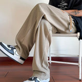 Riolio Summer Casual Pants Men Fashion Straight Ice Silk Pants Men Streetwear Hip-hop Loose Pleated Pants Mens Beige Trousers M-3XL