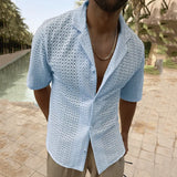 Riolio Hollow Design Chic Shirt Sleeveless, Men's Casual High Stretch V Neck Pullover Sweater For Summer