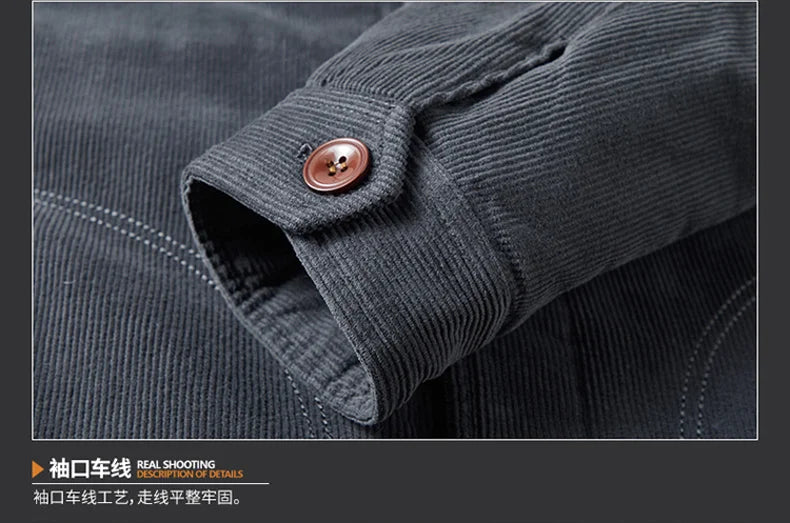 Riolio Winter Mens Jacket Warm Corduroy Jackets and Coats Fur Collar Winter Casual Coats Outwear Male Thermal Cotton Jacket Streetwear