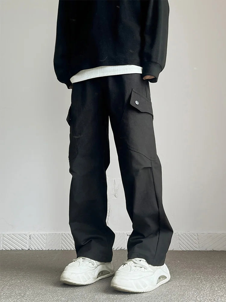 Riolio 100% Cotton Men's Cargo Casual Pants Baggy Straight Elastic Waist Comfortable Trousers Fashion Streetwear Hip Hop Male Trousers