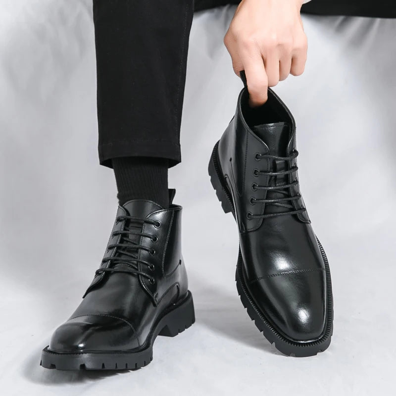 Riolio Men's short boots winter fashion new comfortable Amazon tight lace shoes old-fashioned business men's casual fashion shoes