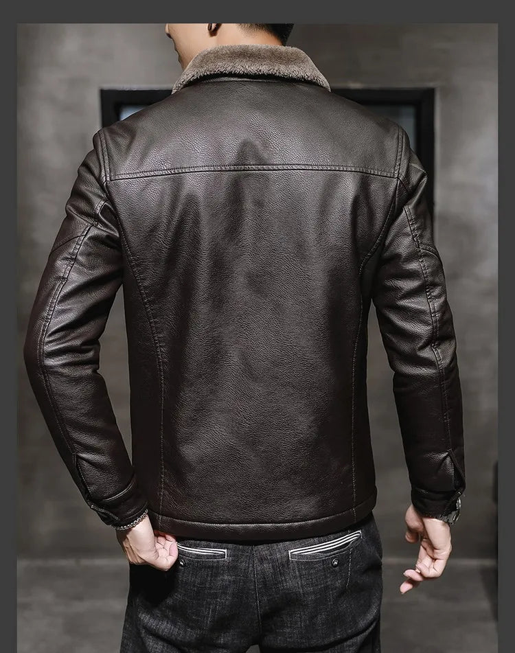 Riolio Casual Punk Rock Thick Leather Coats Slim Windproof Blazer Stand Collar Outwear Men's Pu Leather Jacket Zipper Motorcycle Jacket