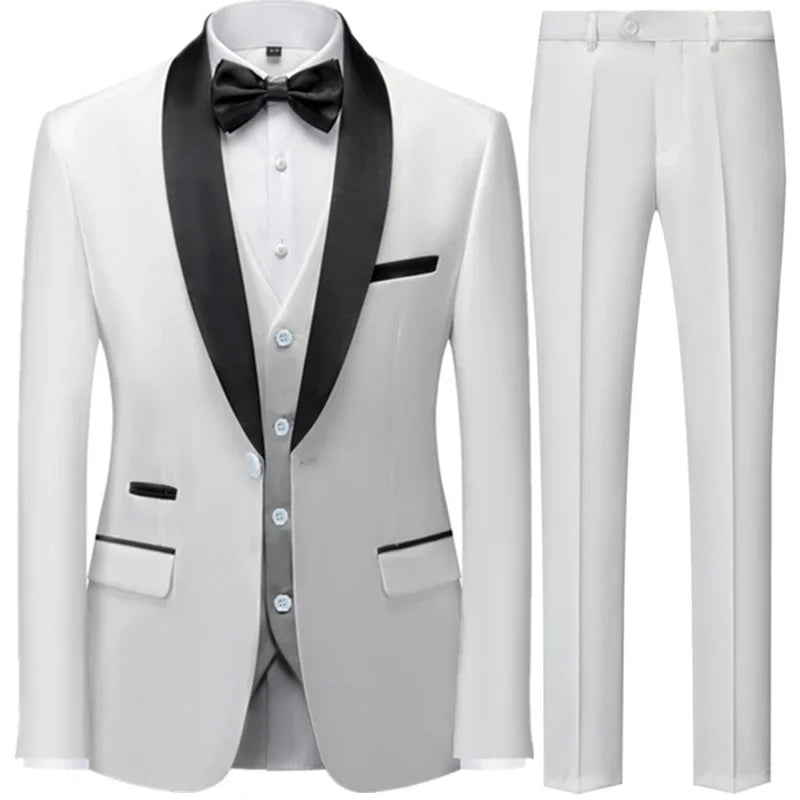 Riolio Suit Coat Pants Vest 3 Pcs Set / Fashion Men's Casual Boutique Business Wedding Groom Dress Blazers Jacket Trousers