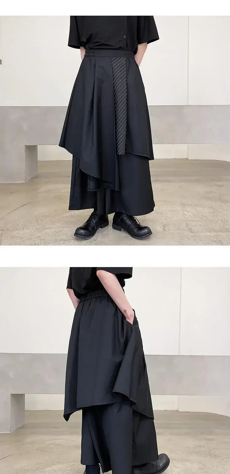 Riolio Mountain Village Yesis Men's Casual Black Pants Irregular Style Trendy Japanese Wind Tassel Sword Samurai Skort Summer
