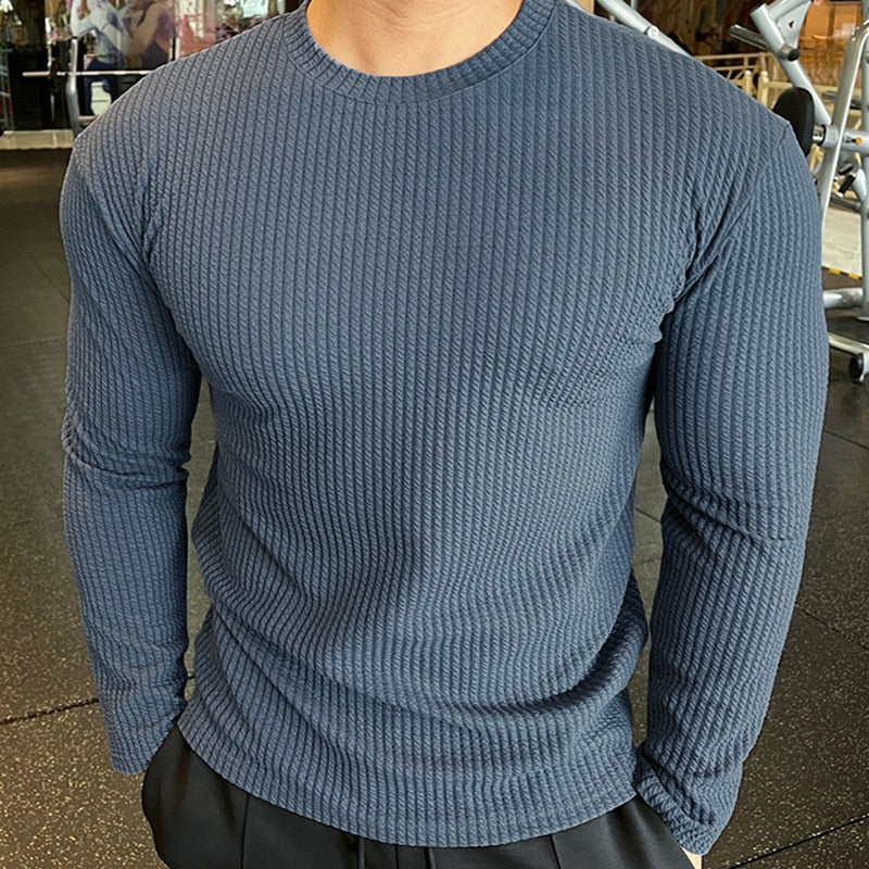 Riolio Men Fashion body-building Long Sleeve T-shirts O-Neck Solid Casual Spring Autumn Tees Men Shirt Loose Tops Streetwear Tee shirt
