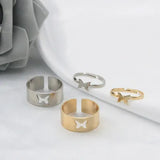 Riolio Valentines Day Gift Silver Color Butterfly Rings For Women Men Lover Couple Ring Set Friendship Engagement Wedding Band Open Ring Trend Jewelry