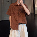 Riolio Summer Men's Clothing Light Luxury Jacquarded Suit Collar Shirts Streetwear Button-down Short Sleeve Retro Leisure Fashion M-3XL