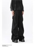 Riolio American High Street Pleated Pants Floor Mopping Micro Trumpet Black Trousers Luxury Sense Clean Fit Casual Curved Knife Pants