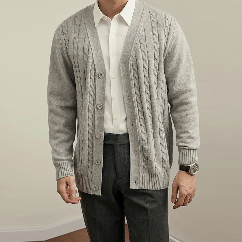 Riolio New Men Luxury Knitted Cardigan Jacket Fashion V Neck Button Sweater Long Sleeve Streetwear Leisure Premium Coat Autumn Knitwear