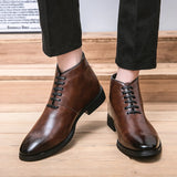 Riolio Men Perforated Detail Lace-up Front Dress Boots Business Office Dress Shoes