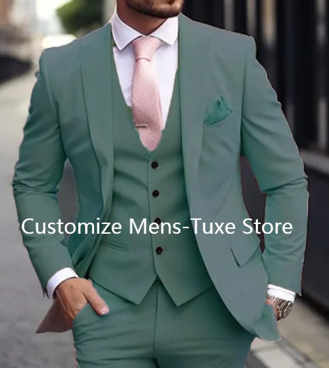 Riolio Pink Luxury Men's Suits Terno Formal Outfits 3 Piece Jacket Pants With Vest Slim Fit Luxury Costume Homme Formal Occasion Terno