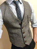 Riolio Men's Formal Suit Vest V-Neck Tweed Herringbone Waistcoat Business Dress Suit Vests for Wedding