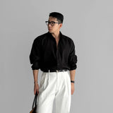 Riolio Lapel Pit Stripe Texture Long Sleeve Shirt Men's Casual Business Shirt High-end Drapery Light Versatile Top Male Blouse