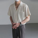 Riolio Summer Men's Clothing Light Luxury Suit Neck Shirt Korean Striped Short Sleeve Button-down Retro Fashion Streetwear Leisure