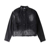 Riolio Autumn Denim Set Men Denim Jacket +Wide Leg Straight Jeans Casual Loose Solid Color Korean Style Street Stand Collar 2pcs Suit