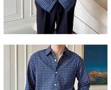 Riolio  New American Retro Men Shirts Light Luxury Textured Lapel Plaid Long Sleeve Cardigan Leisure Trendy Premium Check Blouse M-2XL