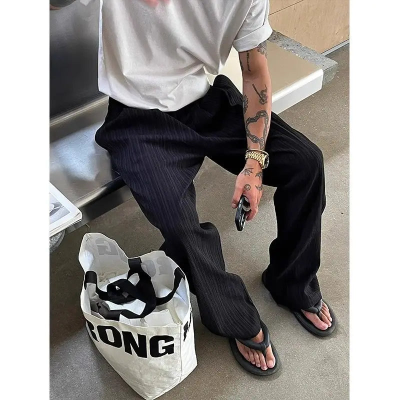 Riolio Summer Cityboy Pants Texture Soft Single Pleated Straight Casual Pants Men's Korean Retro High-end Loose Trousers Aesthetic Wear