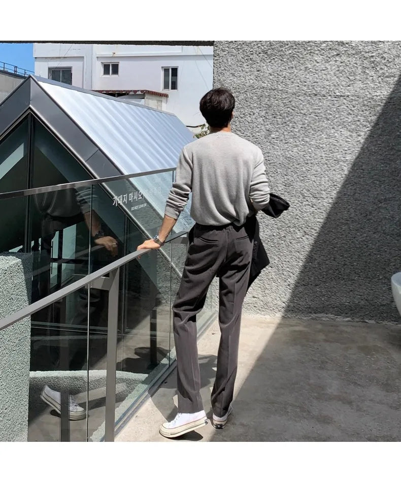 Riolio New Korean Fashion Men Suit Pants Light Luxury Business All-match Straight Slim-fit Casual Trousers Premium Elegant Dress Pants