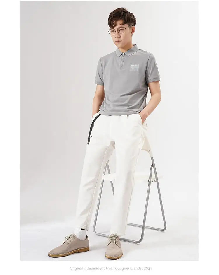 Riolio White Stretch Casual Ankle Pants Silhouette Men's Elegant Suit Pants Summer Korean Straight Loose Men's Smart Casual Trousers