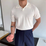 Riolio Spring Summer Knit Polo Shirt Men Casual Turn-down Collar Button Fashion Striped Solid Slim Tops Newest Ice Silk Cotton Knitwear