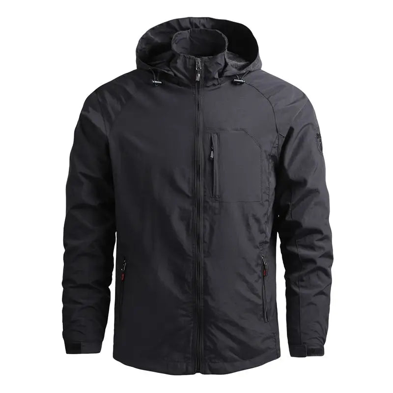 Riolio Male Casual Jacket Hooded Sports Jacket Men's Outdoor Waterproof and Breathable Thin Quick Drying Jacket Outdoor Hiking Suit
