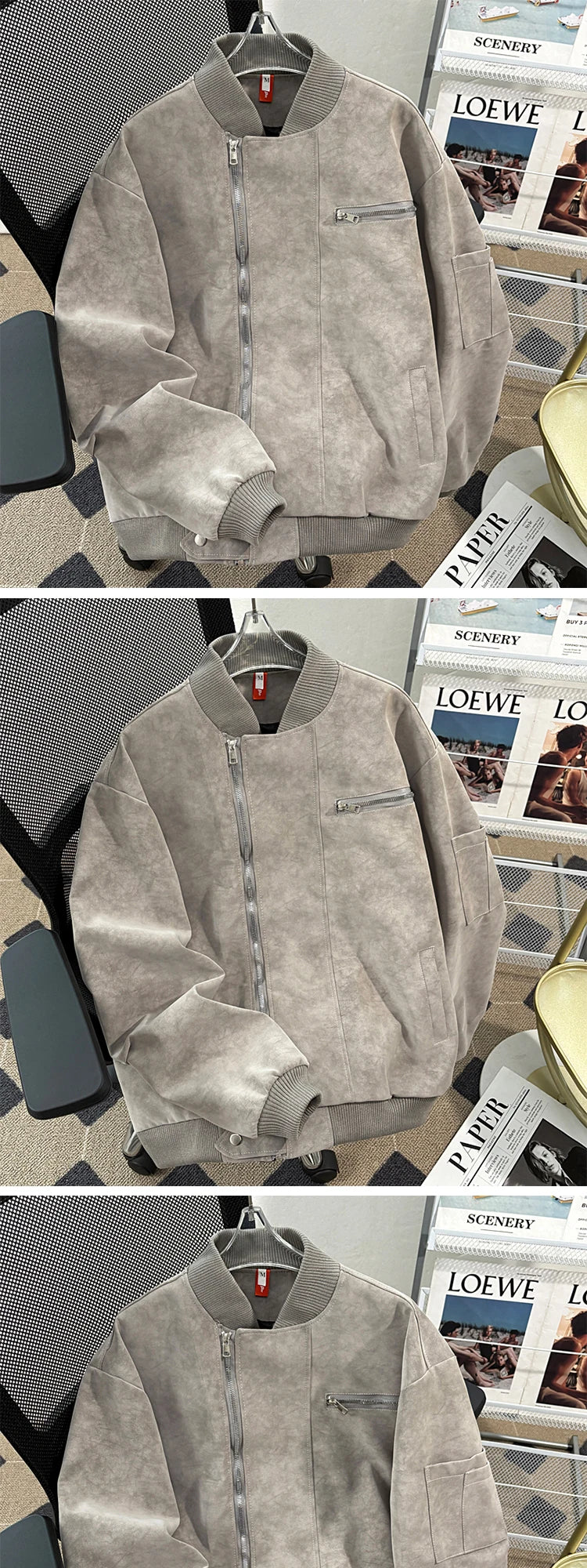 Riolio American Baseball Jacket Men's Autumn Winter Korean Style Trendy Loose Silhouette Work Jacket Handsome High-end Motorcycle Suit