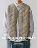 Riolio Cotton-layered Fashionable Vest Men with Autumn Winter Simple Casual Light Heated Inner Vest Cardigan Work Vest Top Aesthetic