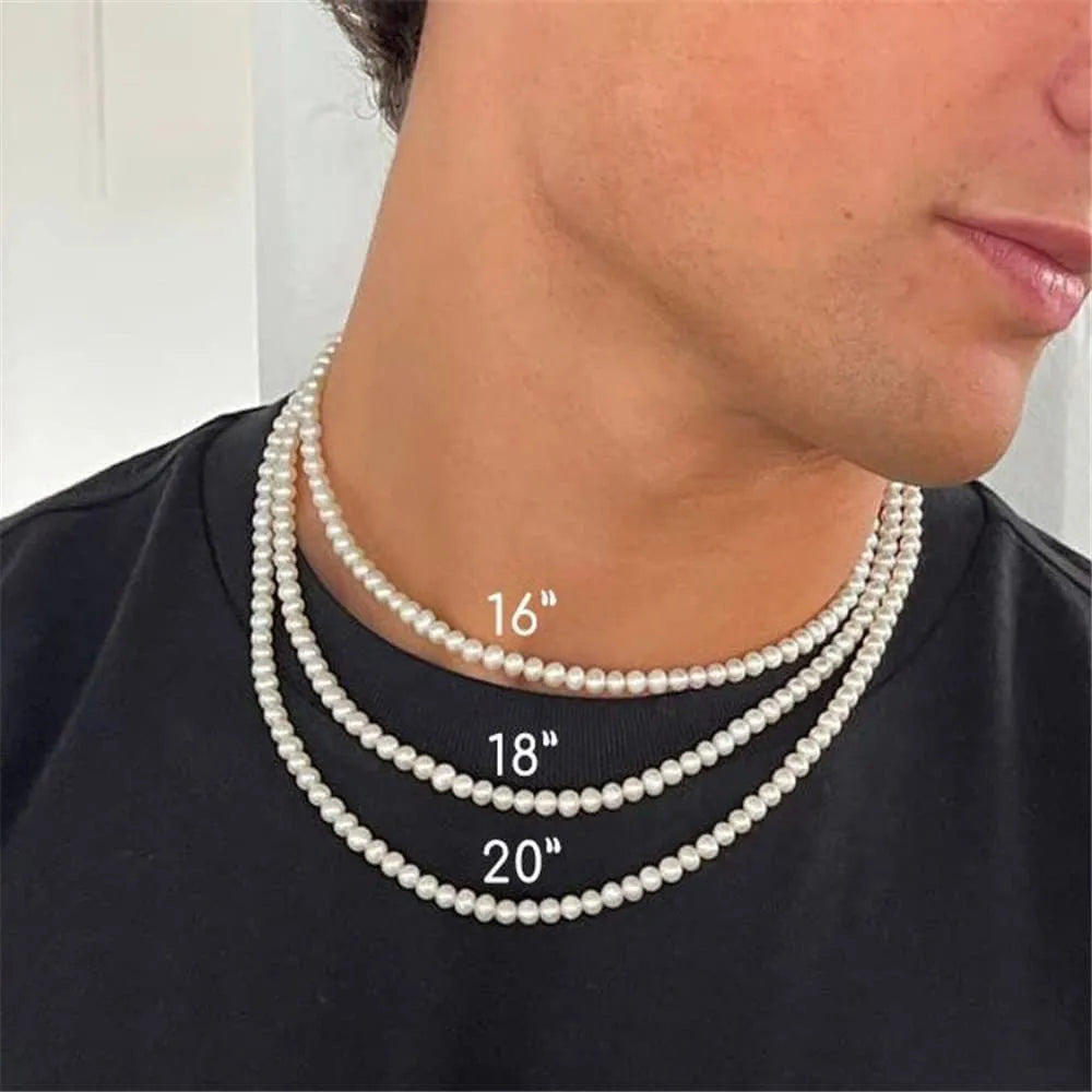 Riolio Pearl Necklace Men Simple Handmade Strand Bead Necklace New Trendy Men Jewelry for Women Girls Wedding Banquet Necklaces