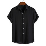 Riolio Shirts for Men Cotton And Linen Textured Short Sleeves Shirt Asymmetric Hem Streetwear Summer Solid Blouse Tops