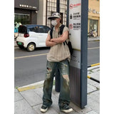 Riolio Y2K Summer American Men and Women High Street Retro Destruction Straight leg Jeans Couple Hip Hop Washed Loose Casual Pants