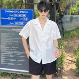 Riolio Summer Men's Clothing Light Luxury Jacquarded Suit Collar Shirts Streetwear Button-down Short Sleeve Retro Leisure Fashion M-3XL