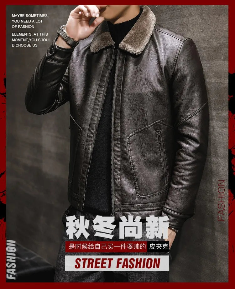 Riolio Casual Punk Rock Thick Leather Coats Slim Windproof Blazer Stand Collar Outwear Men's Pu Leather Jacket Zipper Motorcycle Jacket