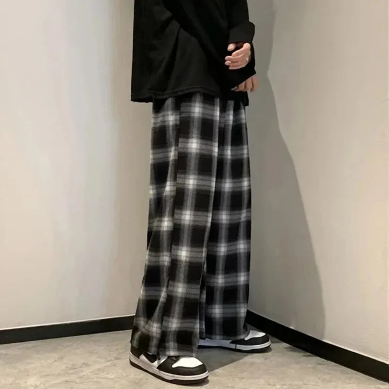 Riolio Plaid Pants Men Fashion Retro Color Contrast Casual Pants Men Streetwear Loose Hip-hop Straight Pants Mens Trousers M-3XL