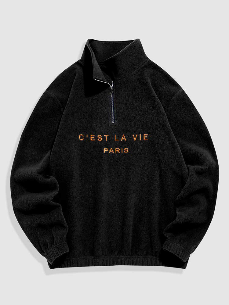 Riolio Hoodie for Men Fuzzy Polar Fleece Sweatshirt Letter Embroidered Turtleneck Streetwear Pullover Winter Unisex Zipper Sweats