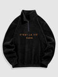 Riolio Hoodie for Men Fuzzy Polar Fleece Sweatshirt Letter Embroidered Turtleneck Streetwear Pullover Winter Unisex Zipper Sweats